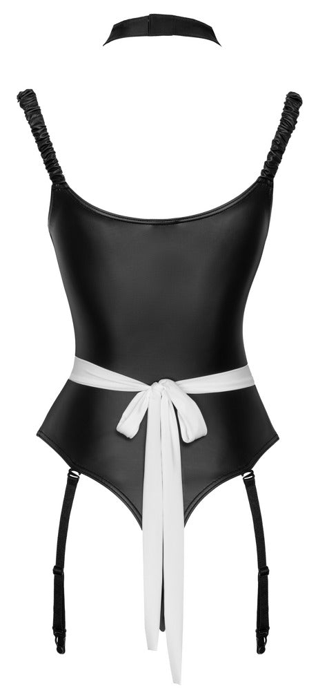 Rückansicht des Cottelli COSTUMES Servier-Sets mit schwarzem Riobody, Schürzchen und tiefem Rückenausschnitt