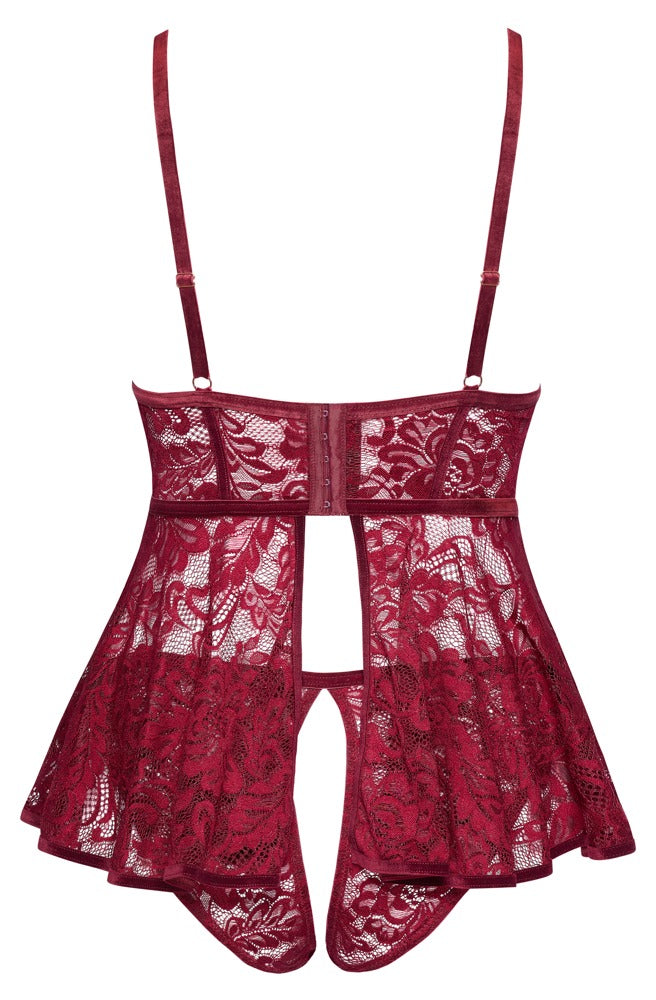 Rückansicht des Cottelli CURVES Babydolls mit ausgestelltem Röckchen und offenem Rücken