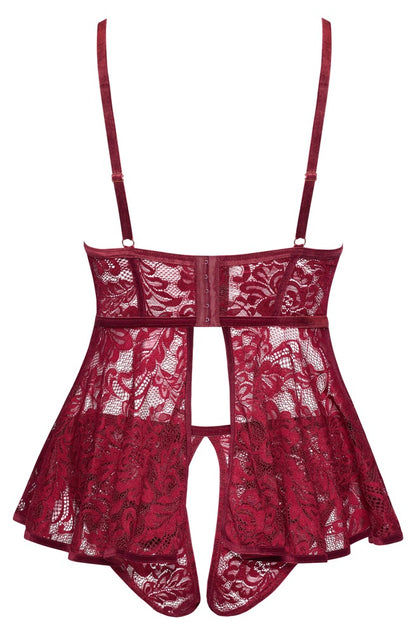 Rückansicht des Cottelli CURVES Babydolls mit ausgestelltem Röckchen und offenem Rücken