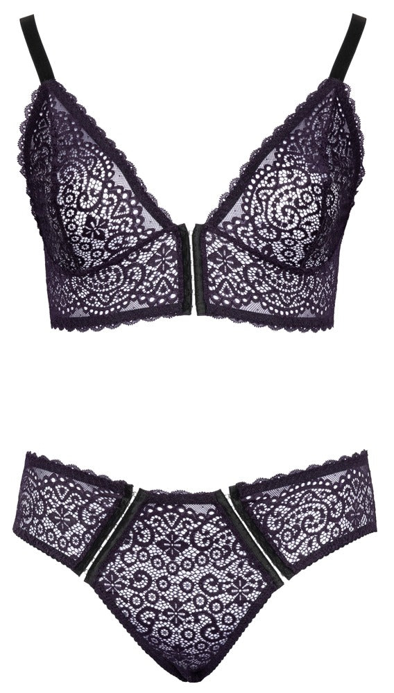 Cottelli CURVES Bralette und Slip aus lila Spitze in freigestellter Frontansicht