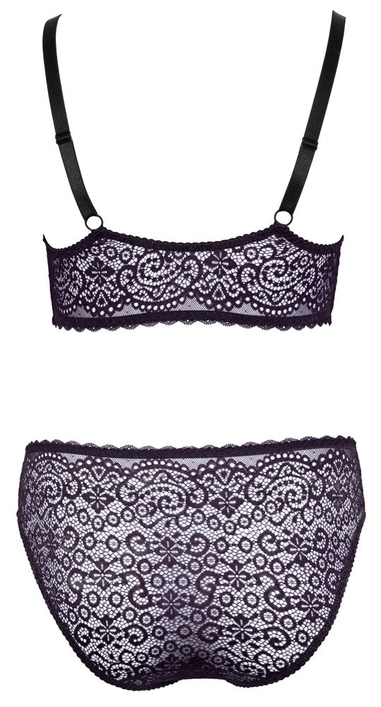 Rückansicht des Cottelli CURVES Bralette-Sets aus feiner lila Spitze