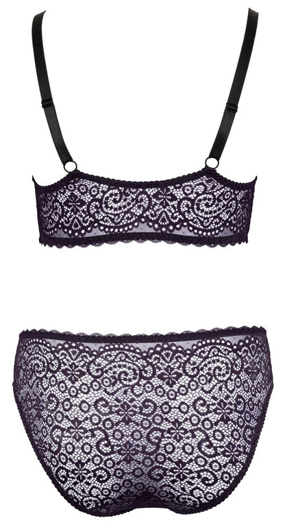 Rückansicht des Cottelli CURVES Bralette-Sets aus feiner lila Spitze