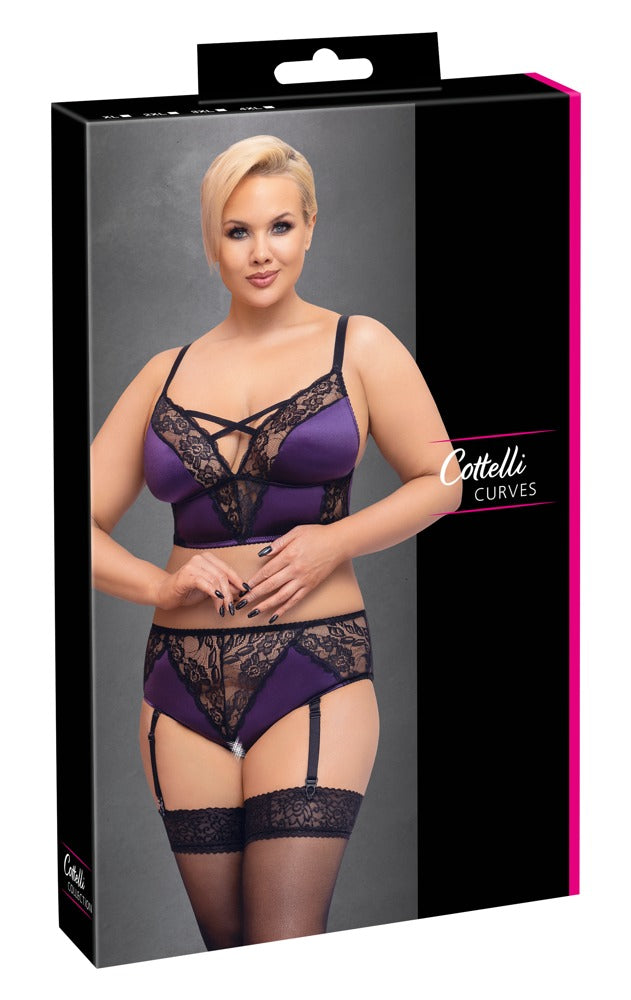 Verpackung des Cottelli CURVES Bralette-Sets mit Ouvert-Straps-Slip aus Satin und Spitze