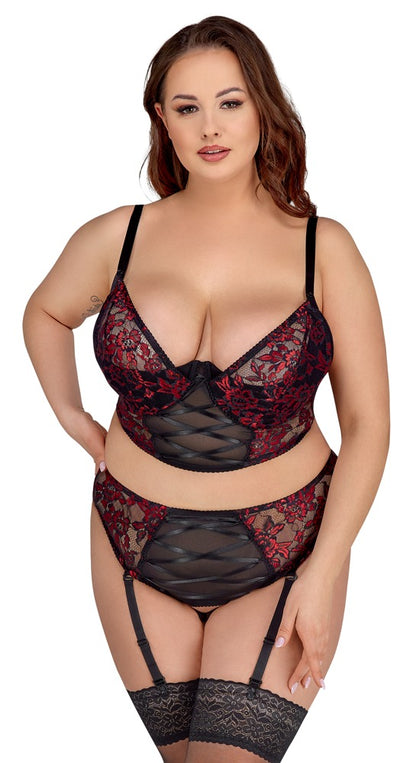 Cottelli CURVES Longline-BH-Set am Model mit zweifarbiger Spitze, Powernet und Straps-Slip