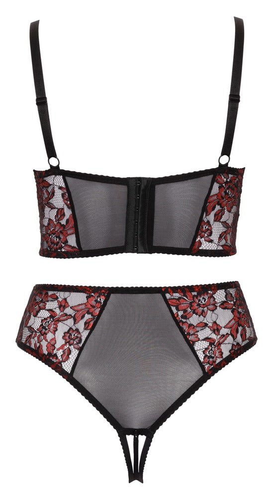 Rückansicht des Cottelli CURVES Sets mit Longline-BH, taillenhohem Straps-Slip und Powernet