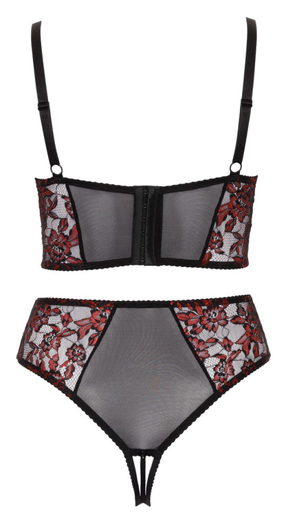 Rückansicht des Cottelli CURVES Sets mit Longline-BH, taillenhohem Straps-Slip und Powernet