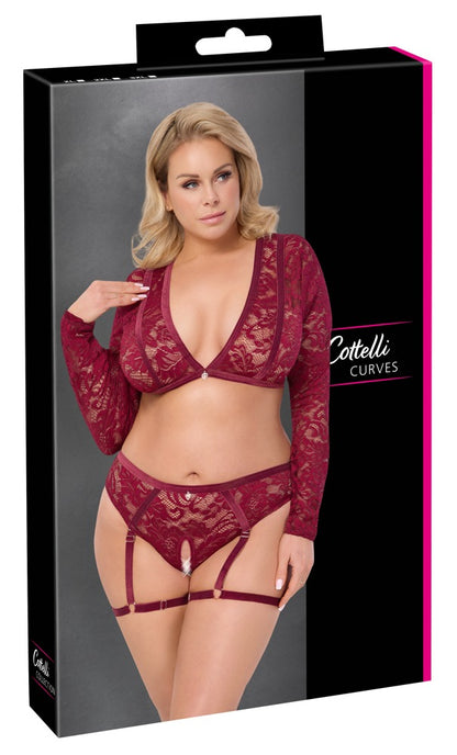 Cottelli CURVES Spitzen-Set mit Langarm-Top und Ouvert-Straps-Slip in der Originalverpackung