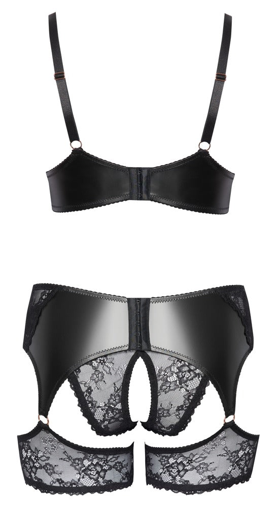 Rückansicht des schwarzen Cottelli CURVES Spitzen-Straps-Sets mit verstellbaren Verschlüssen