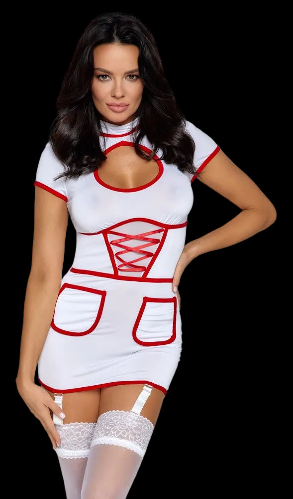 Cottelli Krankenschwester-Kleid mit verstellbaren Strumpfhaltern und figurbetonter Passform