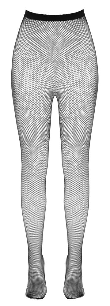 Cottelli LEGWEAR Netz-Strumpfhose in Frontansicht mit feinem schwarzem Netz und elastischem Stretchbund