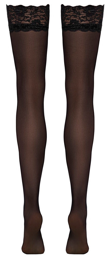 Rückansicht der schwarzen Cottelli LEGWEAR Straps-Strümpfe mit feinem 20-den-Material und Spitze