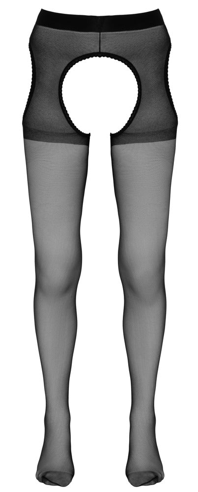 Cottelli LEGWEAR Straps-Strumpfhose ouvert in Frontansicht mit 20-den-Beinen und großen seitlichen Cut-outs