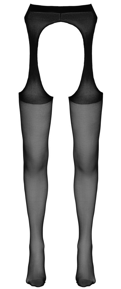 Cottelli LEGWEAR Straps-Strumpfhose ouvert in Frontansicht mit großen seitlichen Cut-outs und offenem Schritt