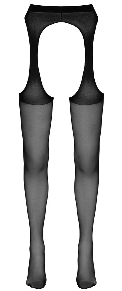 Cottelli LEGWEAR Straps-Strumpfhose ouvert in Frontansicht mit großen seitlichen Cut-outs und offenem Schritt