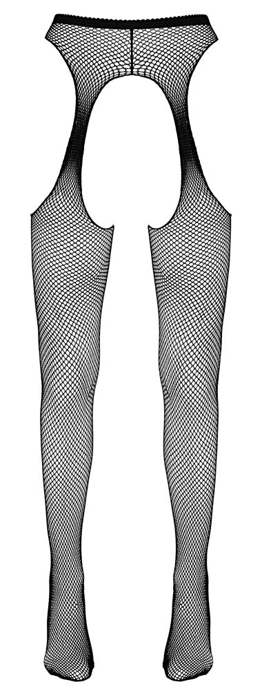 Cottelli LEGWEAR Straps-Strumpfhose ouvert in Frontansicht mit feinem Netz und großen seitlichen Cut-outs