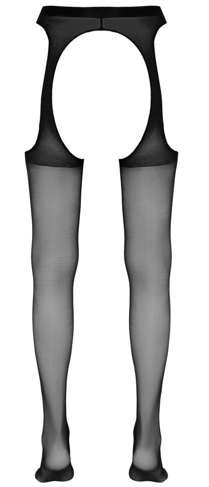 Rückansicht der Cottelli LEGWEAR Straps-Strumpfhose ouvert mit großen Cut-outs und schwarzer Beinpartie