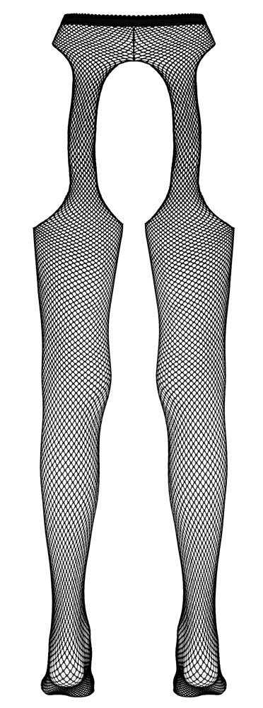 Rückansicht der Cottelli LEGWEAR Straps-Strumpfhose ouvert mit schwarzem Netz und offenem Höschenteil