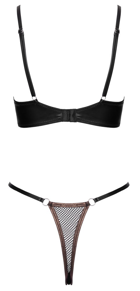 Cottelli LINGERIE Bügel-BH-Set mit schwarzem Netz und Ouvert-String als Produktansicht von hinten