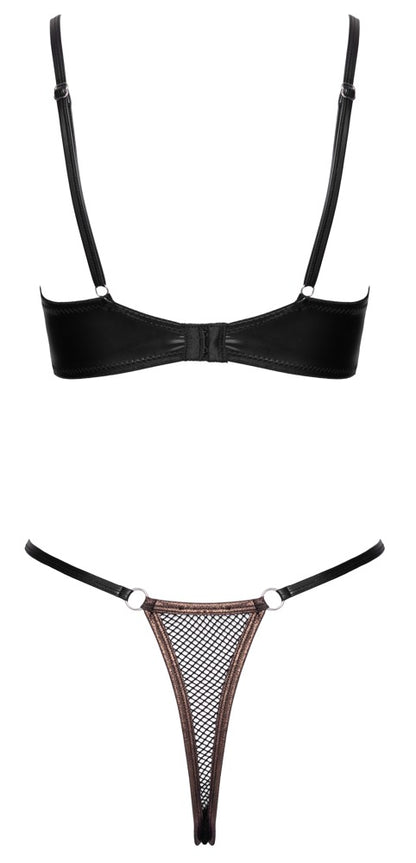 Cottelli LINGERIE Bügel-BH-Set mit schwarzem Netz und Ouvert-String als Produktansicht von hinten