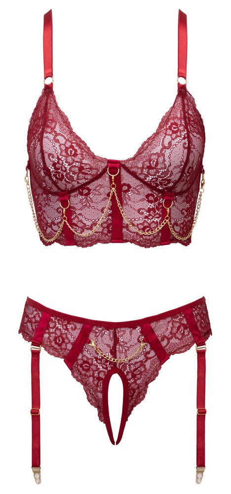 Cottelli LINGERIE Set mit Longline-BH und Straps-Riostring ouvert in freigestellter Frontansicht