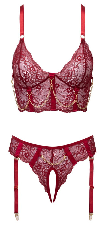 Cottelli LINGERIE Set mit Longline-BH und Straps-Riostring ouvert in freigestellter Frontansicht