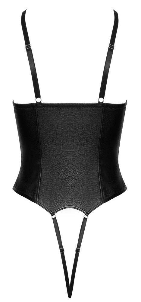 Rückansicht des schwarzen Cottelli LINGERIE Ouvert-Bodys mit verstellbaren elastischen Strings