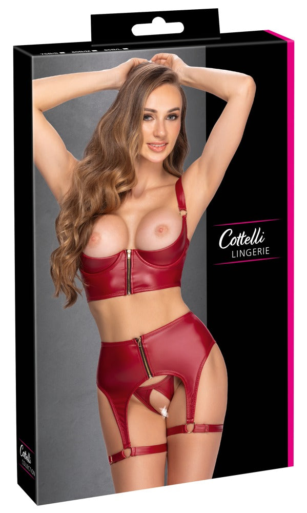 Originalverpackung des Cottelli LINGERIE Ouvert-Sets in Bordeaux mit Produktabbildung