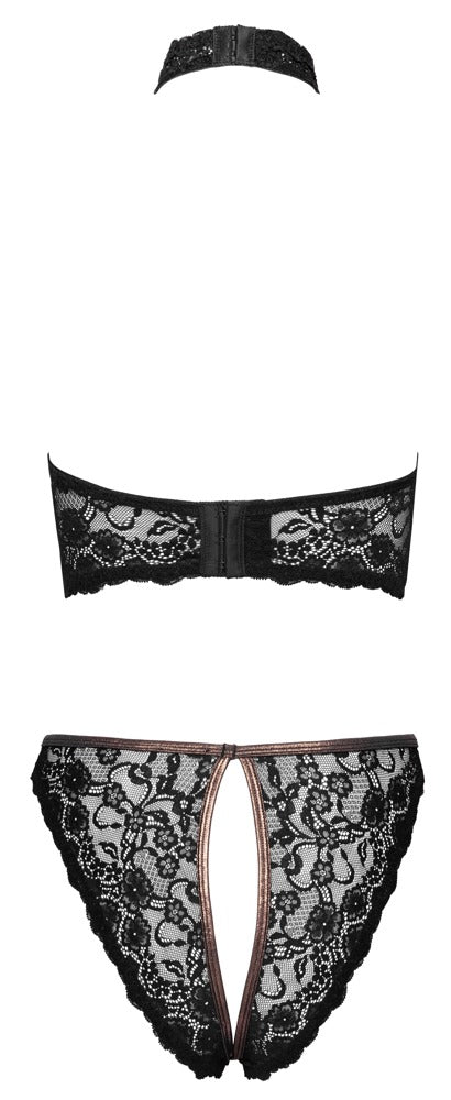 Cottelli LINGERIE Ouvert-Set aus schwarzer Blütenspitze mit offenem Slip als Produktansicht von hinten