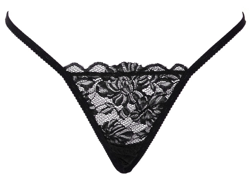 Cottelli LINGERIE Schmuck-String mit zarter schwarzer Spitzenfront in der Vorderansicht
