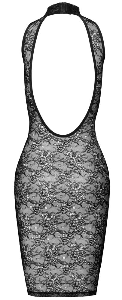 Rückansicht des schwarzen Cottelli LINGERIE Spitzenkleids mit großem Rückenausschnitt bis zur Taille