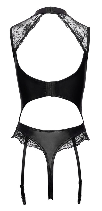 Rückansicht des Cottelli LINGERIE Straps-Riobodys mit offenem Rücken, String-Schnitt und Strumpfhaltern