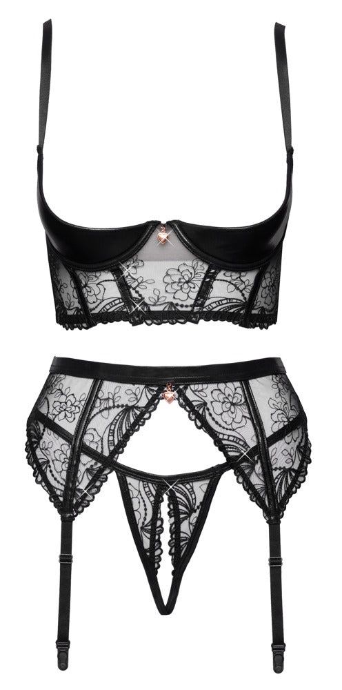 Cottelli LINGERIE Straps-Set mit Longline-Hebe, Strapsgürtel und Ouvert-String in Frontansicht