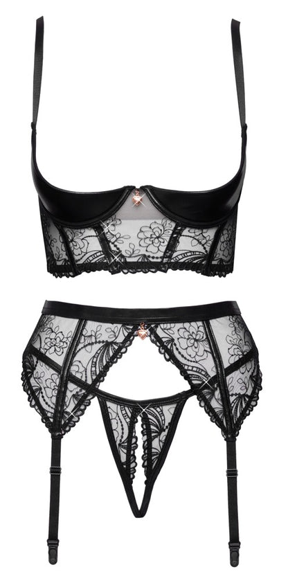 Cottelli LINGERIE Straps-Set mit Longline-Hebe, Strapsgürtel und Ouvert-String in Frontansicht