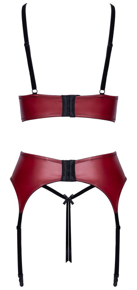 Cottelli LINGERIE Straps-Set in Dunkelrot und Schwarz mit offenem Spitzen-String als Produktansicht von hinten