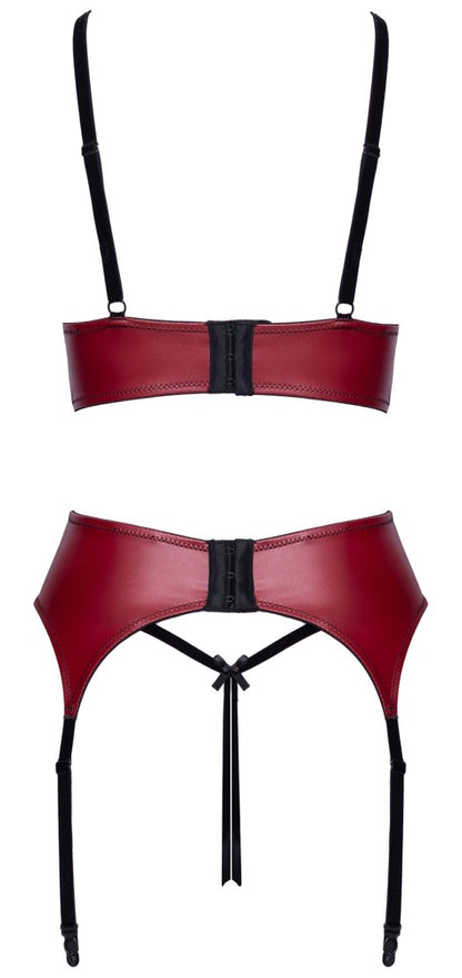 Cottelli LINGERIE Straps-Set in Dunkelrot und Schwarz mit offenem Spitzen-String als Produktansicht von hinten