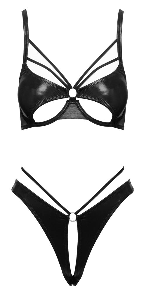 Cottelli LINGERIE Wetlook BH-Set mit Bügel-BH und Ouvert-String in freigestellter Frontansicht