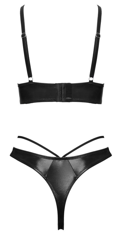 Rückansicht des Cottelli LINGERIE Wetlook BH-Sets mit verstellbaren Trägern und Hakenverschluss