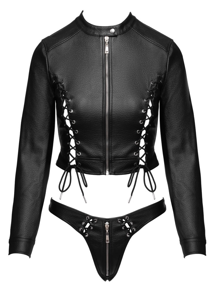 Freigestellte Vorderansicht des Cottelli PARTY Clubwear-Sets mit Cropped Jacke und Riostring