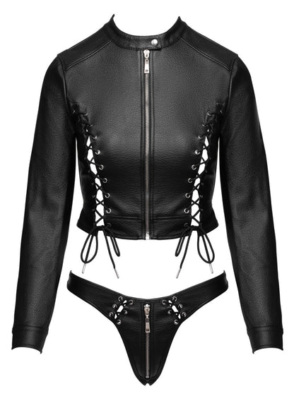 Freigestellte Vorderansicht des Cottelli PARTY Clubwear-Sets mit Cropped Jacke und Riostring