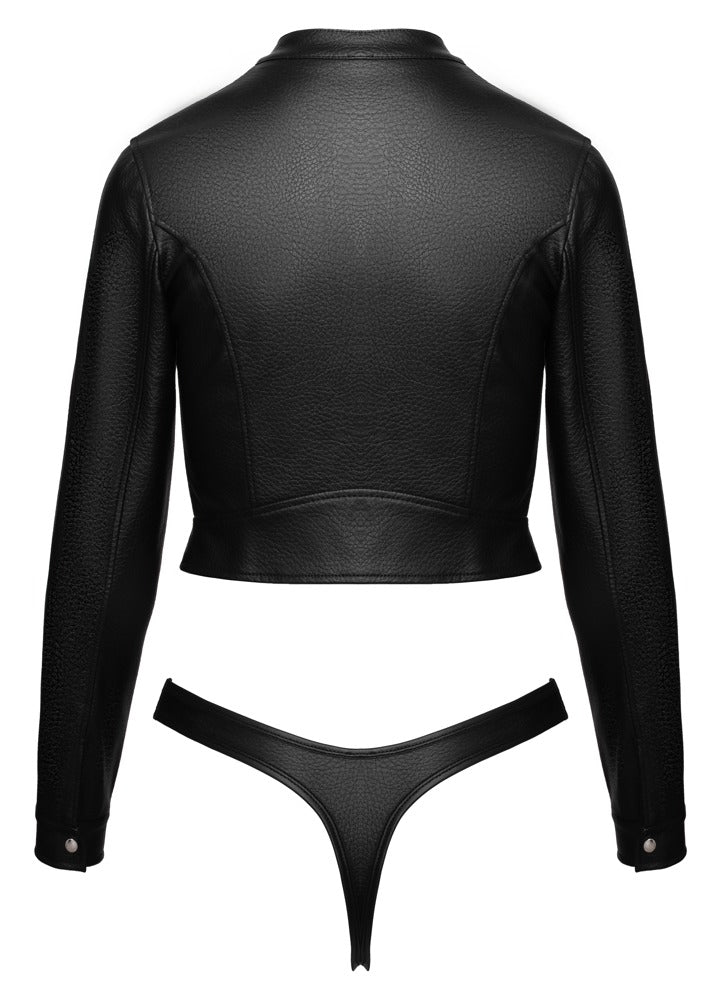 Freigestellte Rückansicht des Cottelli PARTY Sets mit Cropped Jacke und schwarzem Riostring