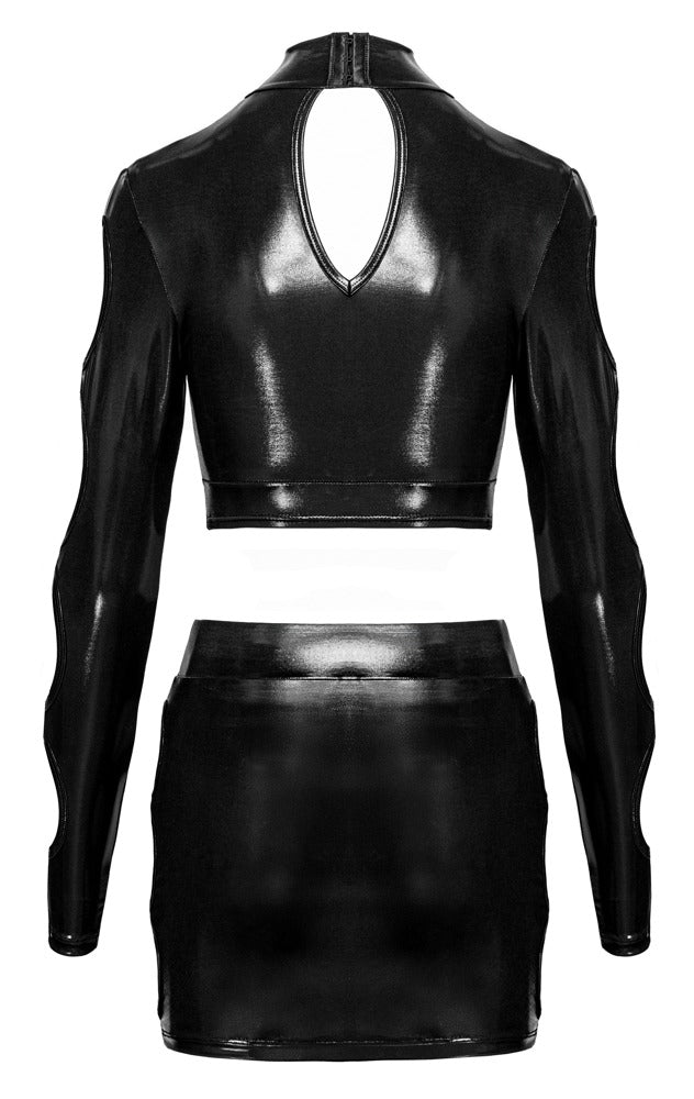 Rückansicht des Cottelli PARTY Clubwear-Sets mit Crop-Top und Minirock im Wetlook