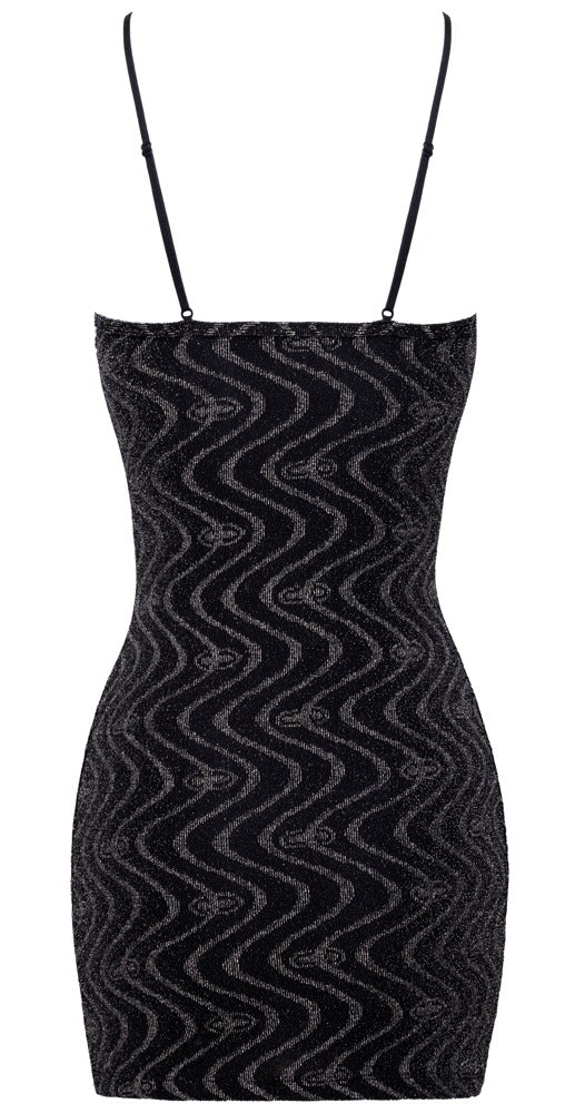 Cottelli PARTY Träger-Minikleid in Schwarz mit silbernem Glitzermuster als Produktansicht von hinten