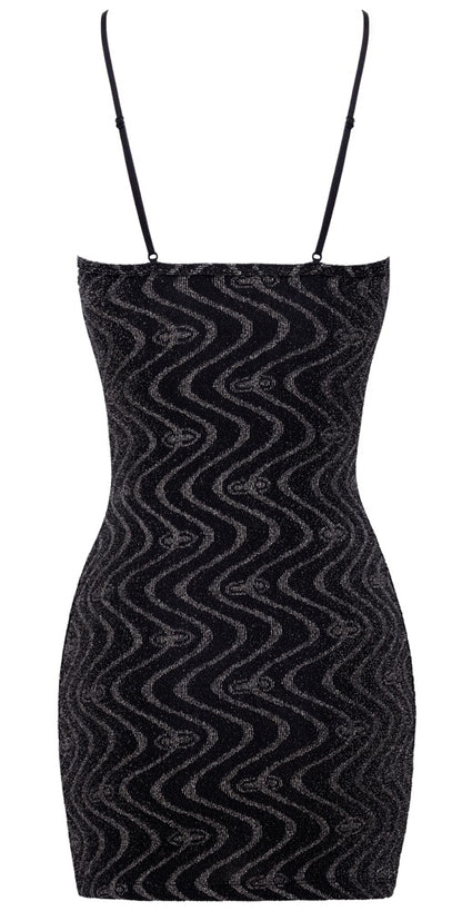 Cottelli PARTY Träger-Minikleid in Schwarz mit silbernem Glitzermuster als Produktansicht von hinten