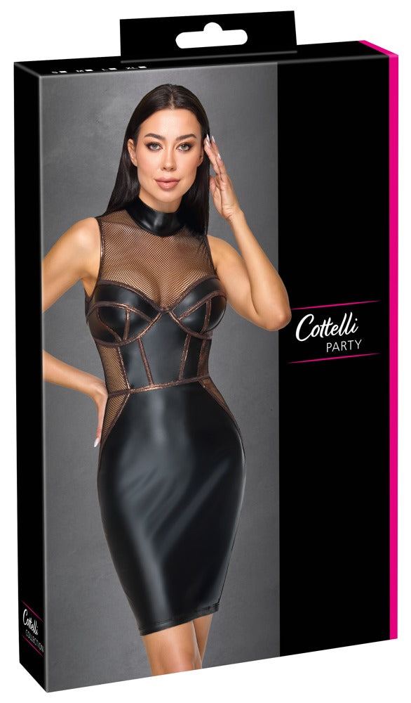 Verpackung des Cottelli PARTY Mattlook-Kleids mit Netz und Corsagen-Optik