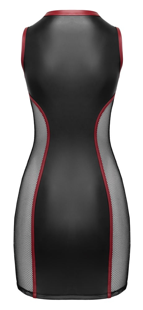 Rückansicht des schwarzen Cottelli PARTY Mattlook-Minikleids mit transparenten seitlichen Netz-Einsätzen