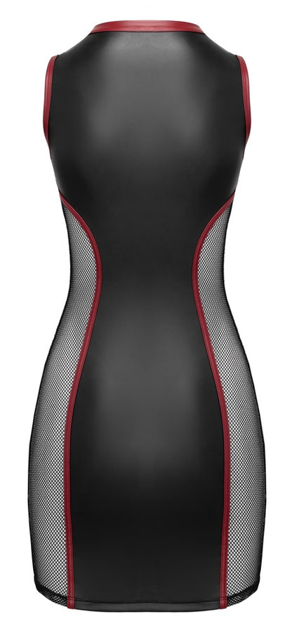 Rückansicht des schwarzen Cottelli PARTY Mattlook-Minikleids mit transparenten seitlichen Netz-Einsätzen
