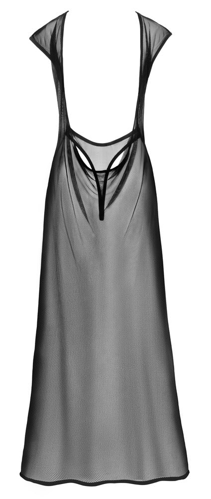 Rückansicht des Cottelli PARTY Netzkleids mit extra tiefem Rückenausschnitt und sichtbarem integriertem Stringbody