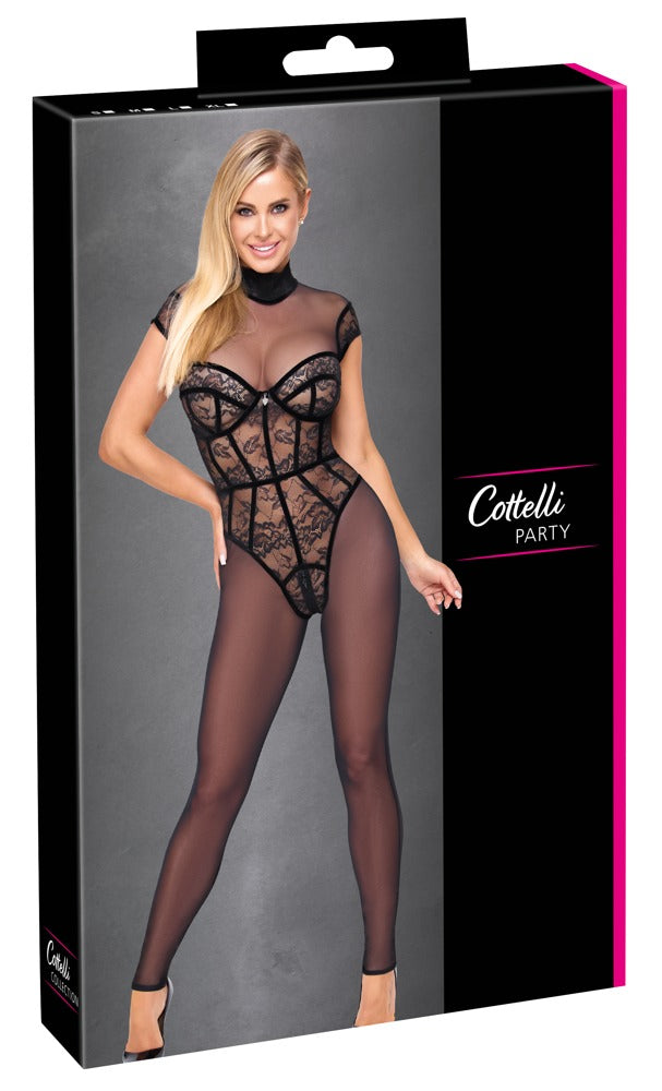 Produktverpackung des Cottelli PARTY Transparent-Overalls mit eingearbeitetem Corsagen-Body