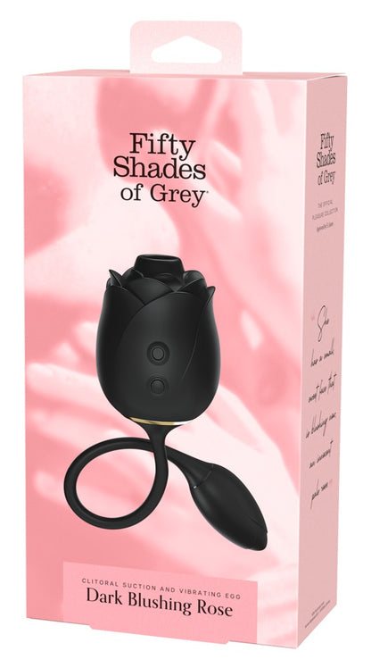 Fifty Shades Dark Blushing Rose 2in1 Vibrator Verpackung Vorderseite in elegantem Design