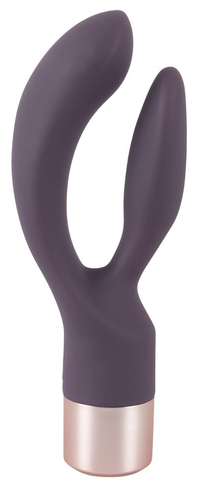 Elegant Series Double Vibe in schräger Perspektivansicht mit zwei flexiblen Stimulationsarmen und ergonomischer Form